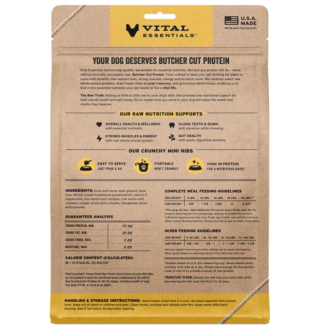Vital Essentials Freeze Dried Duck Entree Mini Nibs 14oz Bag