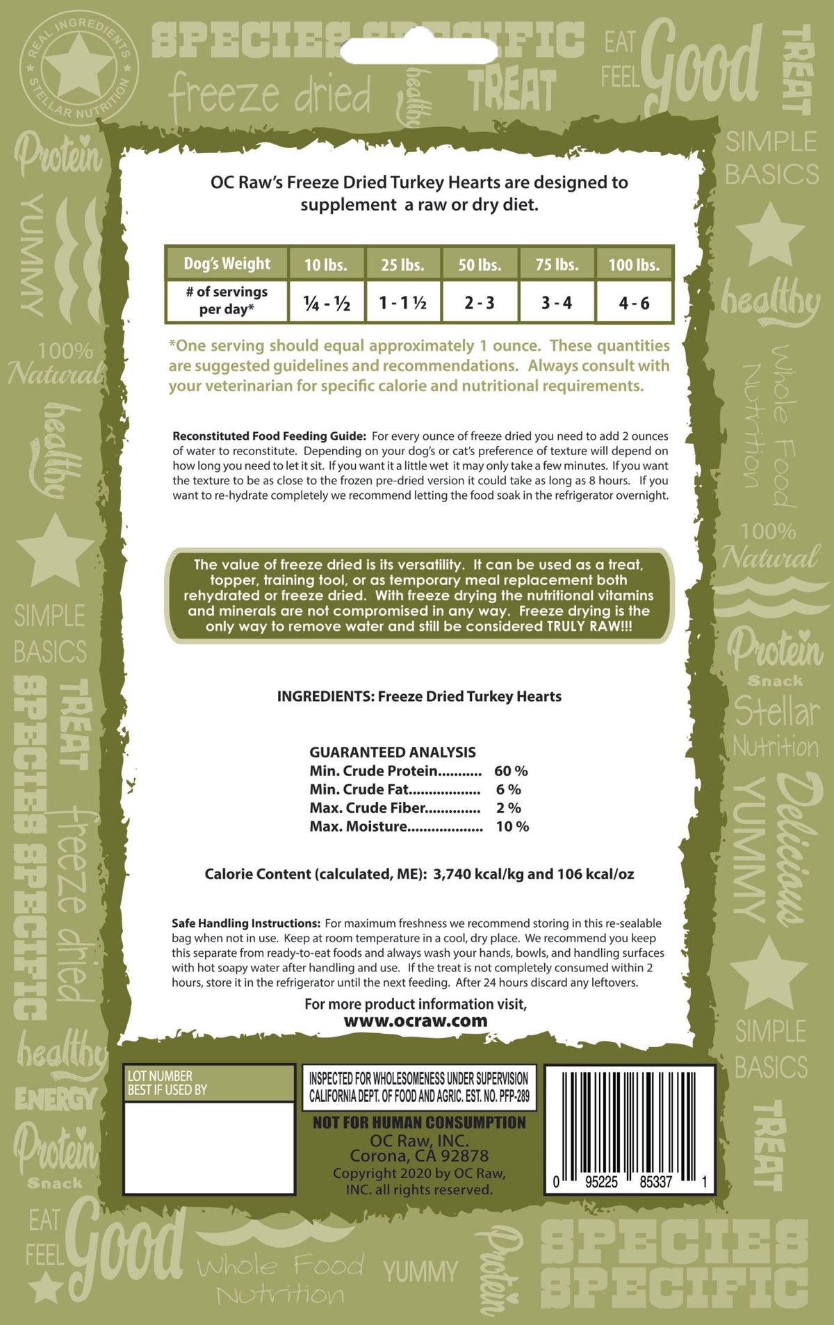 OC Raw Freeze-Dried Turkey Hearts Treats 4oz