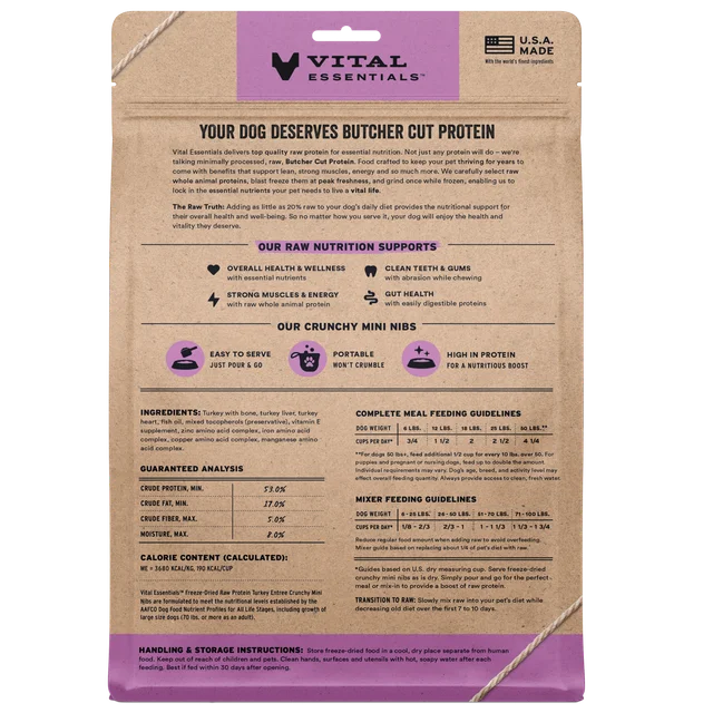 Vital Essentials Freeze Dried Turkey Entree Mini Nibs 14oz Bag